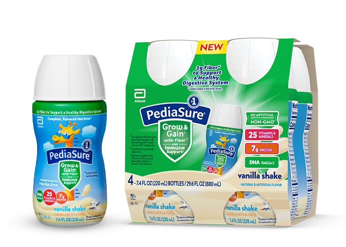 PediaSure with fiber product group of  7.4 fl. oz. bottle and 4 pack